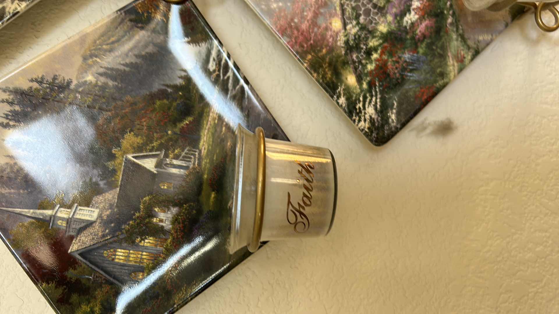 Photo 1 of 4 THOMAS KINKADE NUMBERED PLATES IN GOLD METAL WALL MOUNTED CANDLE HOLDER 21” x 21”