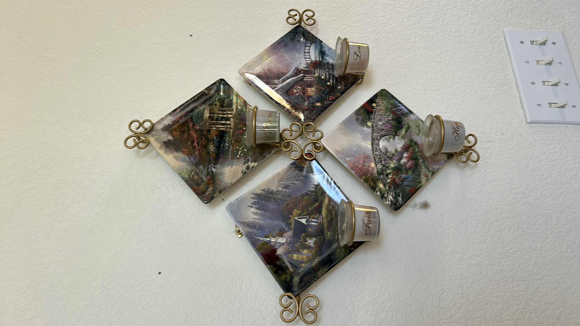 Photo 1 of 4 THOMAS KINKADE NUMBERED PLATES IN GOLD METAL WALL MOUNTED CANDLE HOLDER 21” x 21”