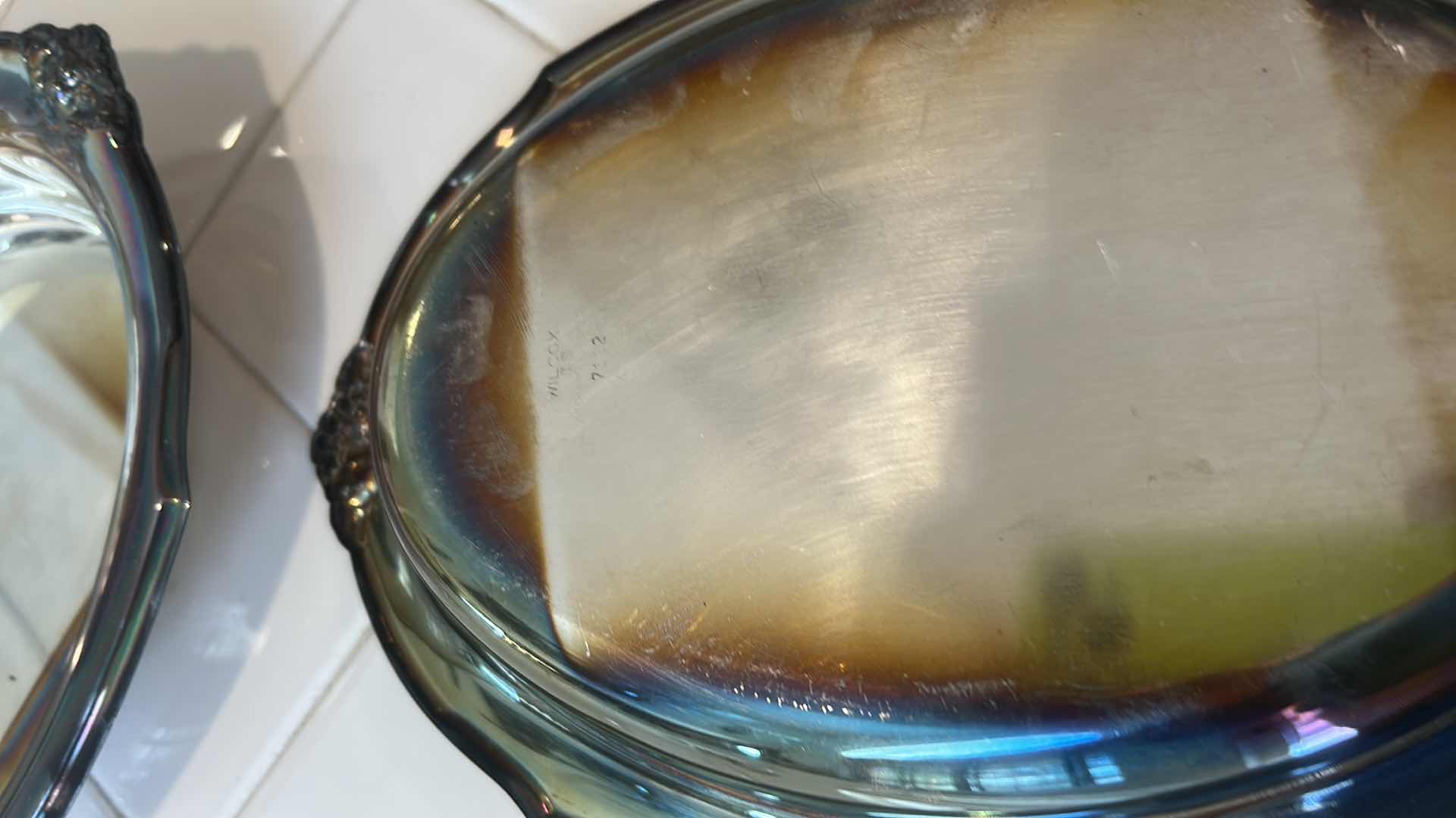 Photo 1 of 2 WILCOX INTERNATIONAL SILVER CO. SILVER PLATED TRAYS 12” & ROYAL CROWN ENGLAND CHEESE KNIFE