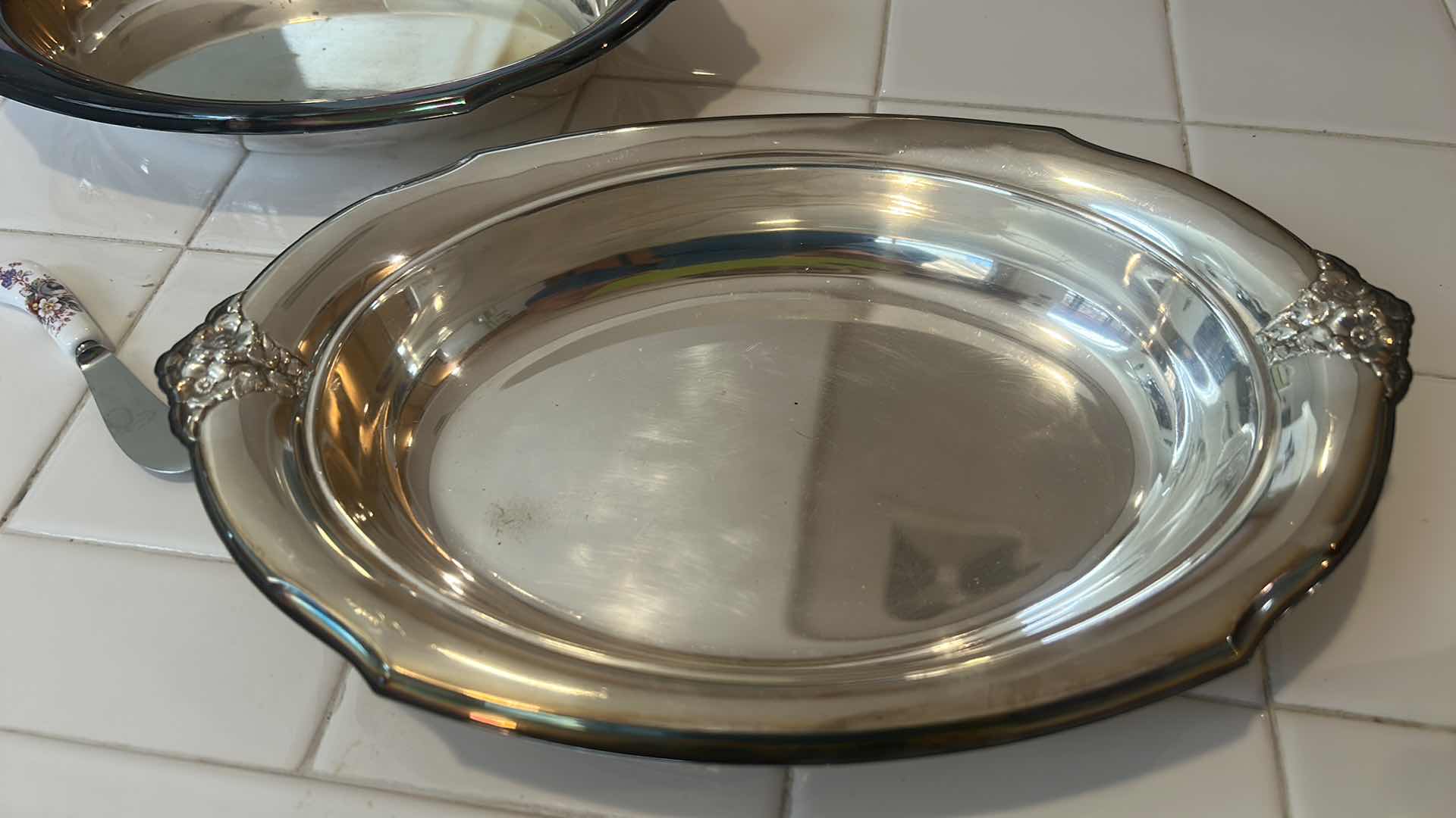 Photo 1 of 2 WILCOX INTERNATIONAL SILVER CO. SILVER PLATED TRAYS 12” & ROYAL CROWN ENGLAND CHEESE KNIFE