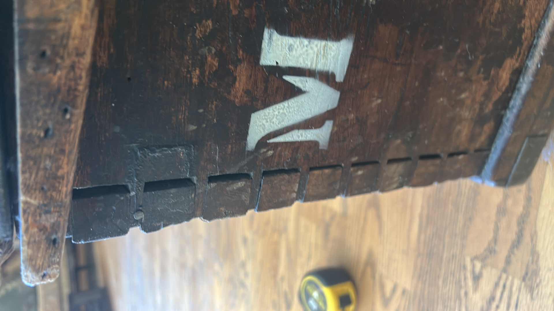 Photo 1 of ANTIQUE HAND HEWN WOOD STORAGE TRUNK 39 1/4“ x 16 1/2“ x H16 1/2“ (CONTENTS INCLUDED)