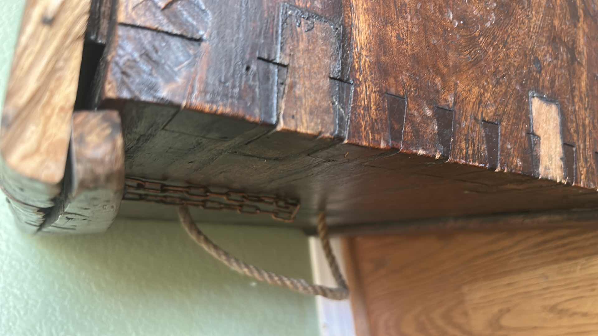 Photo 1 of ANTIQUE HAND HEWN WOOD STORAGE TRUNK 39 1/4“ x 16 1/2“ x H16 1/2“ (CONTENTS INCLUDED)