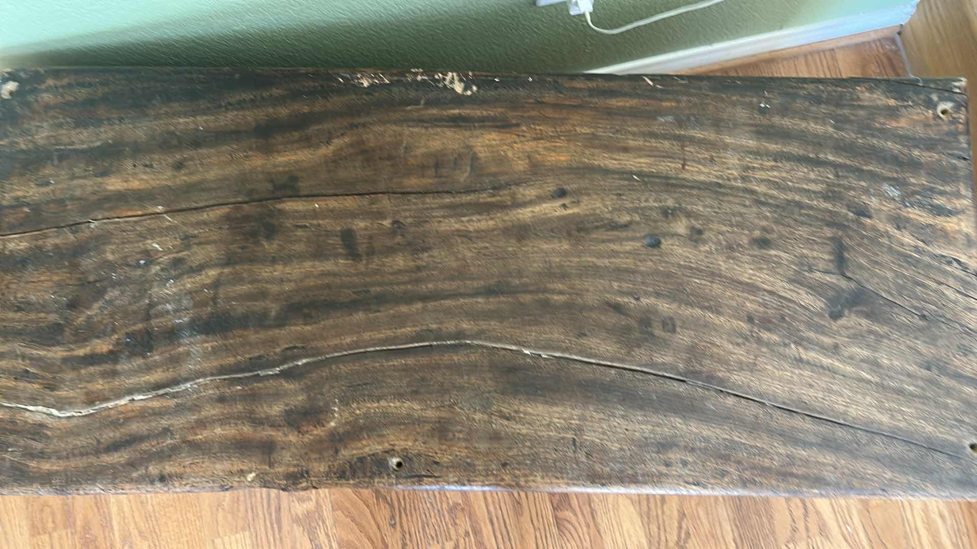 Photo 1 of ANTIQUE HAND HEWN WOOD STORAGE TRUNK 39 1/4“ x 16 1/2“ x H16 1/2“ (CONTENTS INCLUDED)