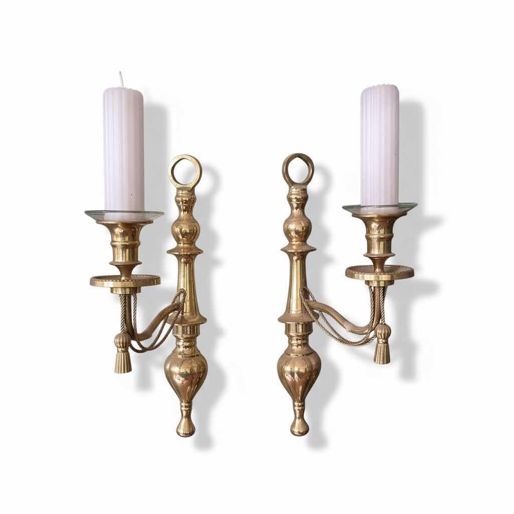 Photo 1 of PAIR OF VINTAGE WALL MOUNTED BRASS CANDLE HOLDERS H12”