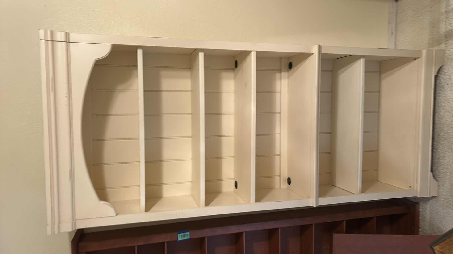 Photo 1 of ANTIQUE WHITE WOOD 6 SHELF UNIT 32” X 14“ x 78 H1/2“