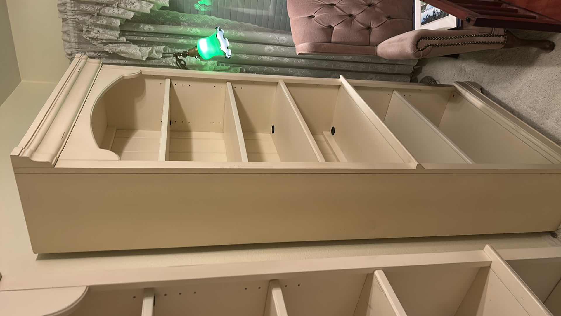 Photo 1 of ANTIQUE WHITE WOOD 6 SHELF UNIT 32” X 14“ x 78 H1/2“