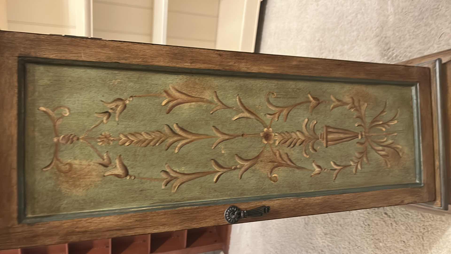 Photo 1 of HAND PAINTED WOOD PEDESTAL CABINET 14“ x 14“ x H37 1/4“ $99