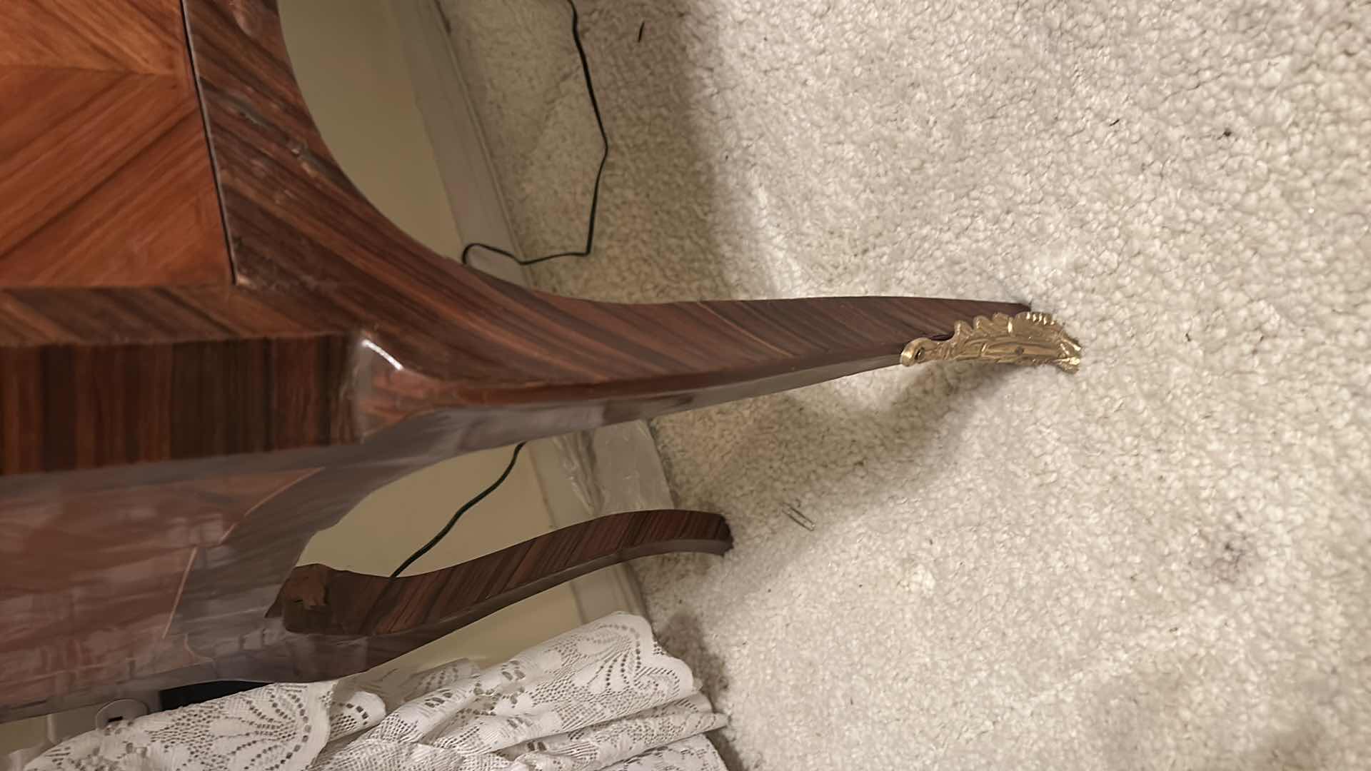 Photo 1 of ANTIQUE LOUIS XV STYLE CHEST OF DRAWERS, SERPENTINE SHAPE AND CABRIOLE LEGS WITH GILDED BRONZE ORNAMENTS A30 1/2“ x 15“ x H31 1/2“