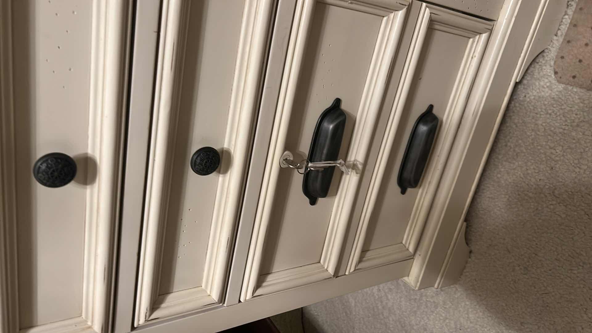 Photo 1 of ASPEN HOME EXECUTIVE DESK - ANTIQUE WHITE DESK WITH DARK WOOD TOP 66“ x 25“ x H30 1/2“