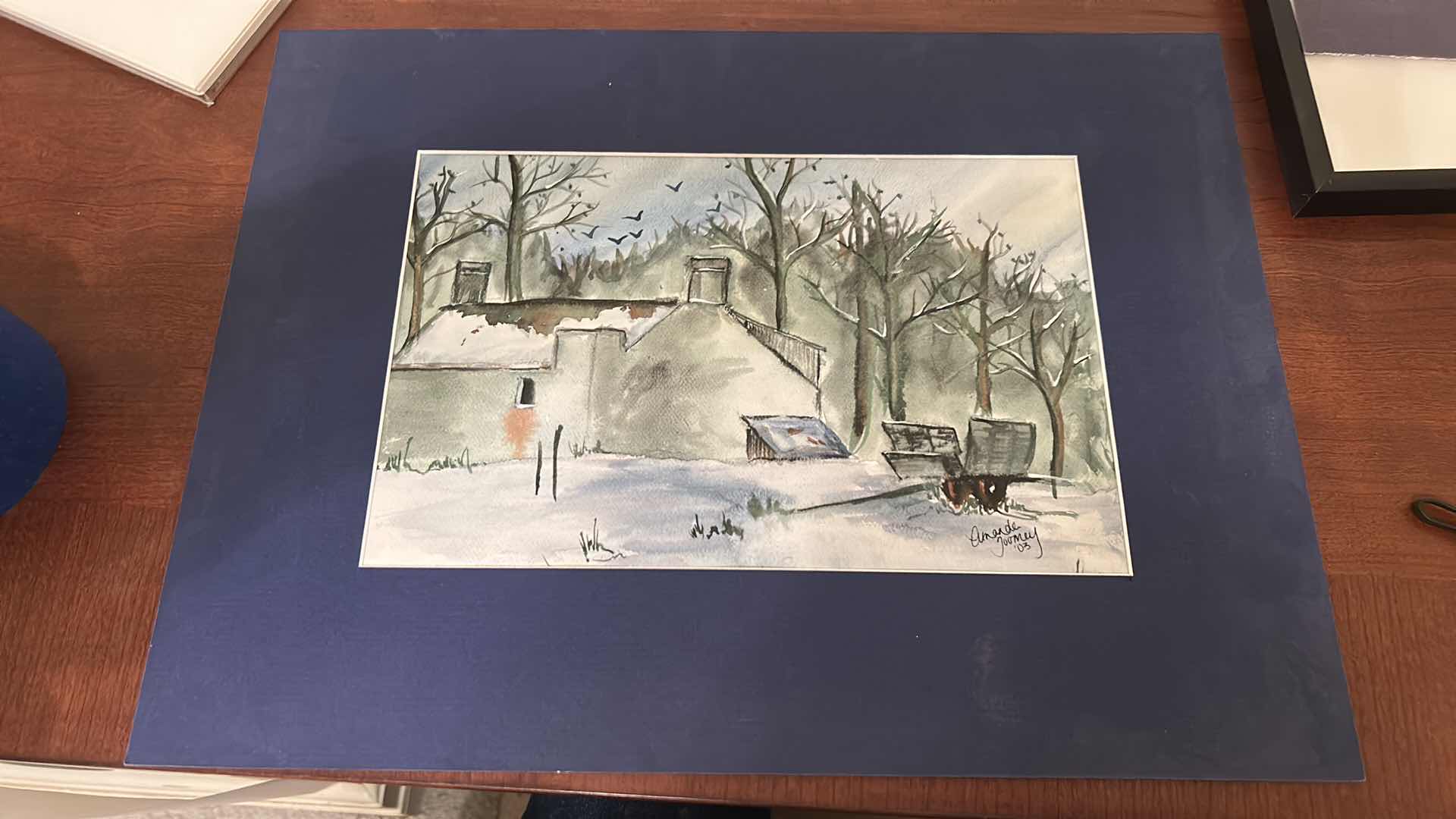 Photo 1 of UNFRAMED MATTED SIGNED WATERCOLOR “WINTER SCENE” ARTWORK 16” X H12”