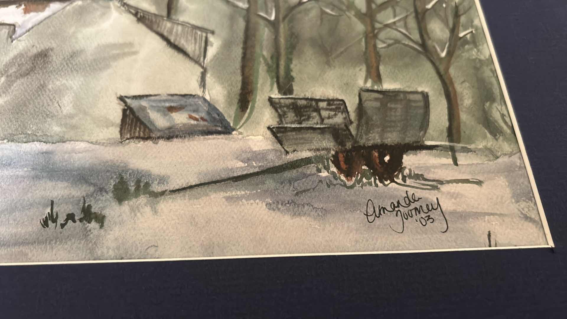 Photo 1 of UNFRAMED MATTED SIGNED WATERCOLOR “WINTER SCENE” ARTWORK 16” X H12”