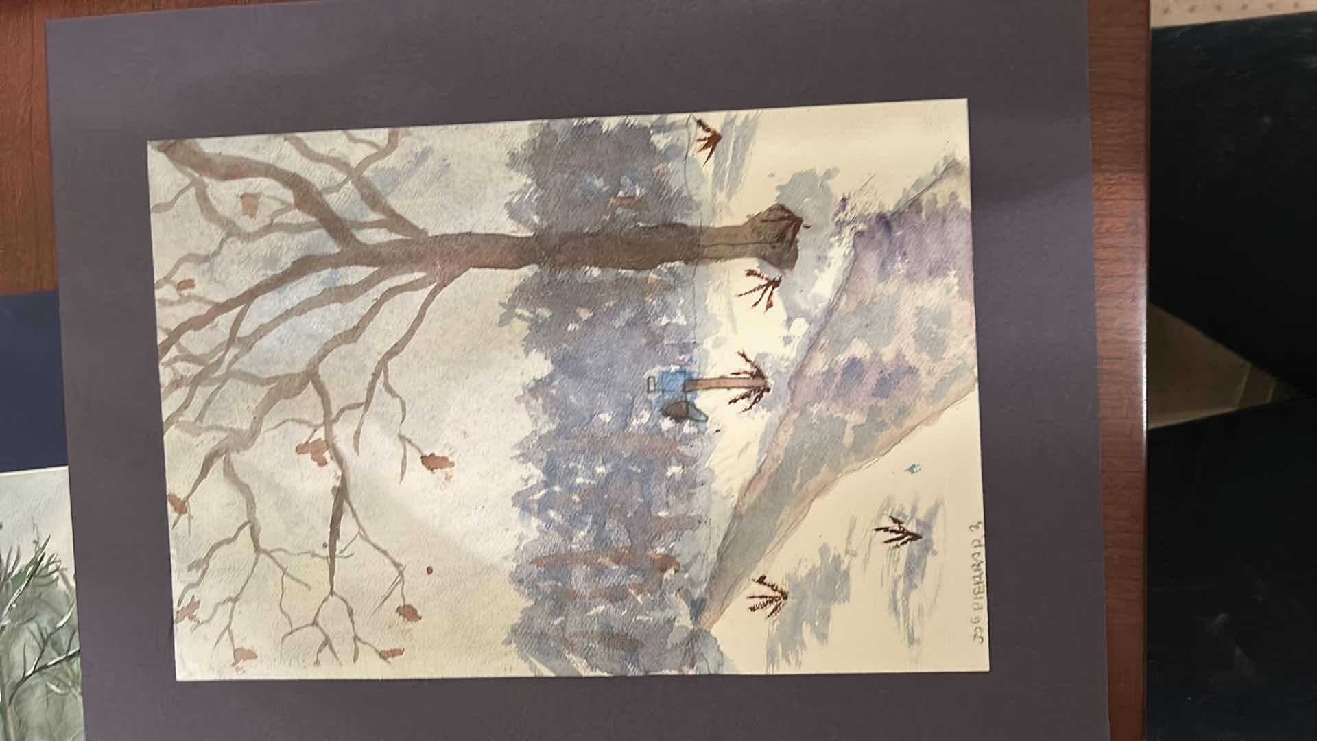 Photo 1 of UNFRAMED MATTED SIGNED WATERCOLOR “WINTER SCENE” ARTWORK 11” X H14”