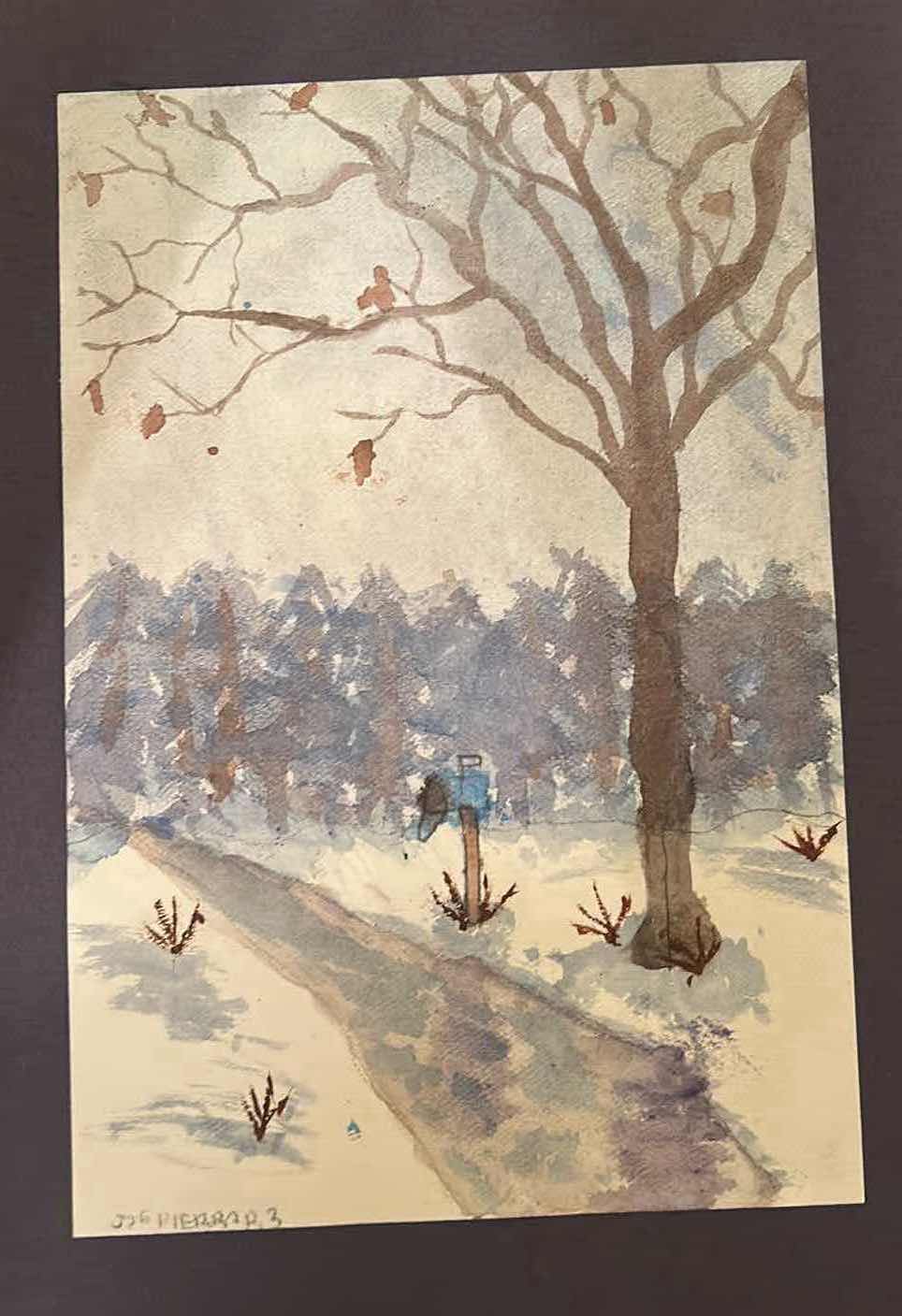 Photo 1 of UNFRAMED MATTED SIGNED WATERCOLOR “WINTER SCENE” ARTWORK 11” X H14”