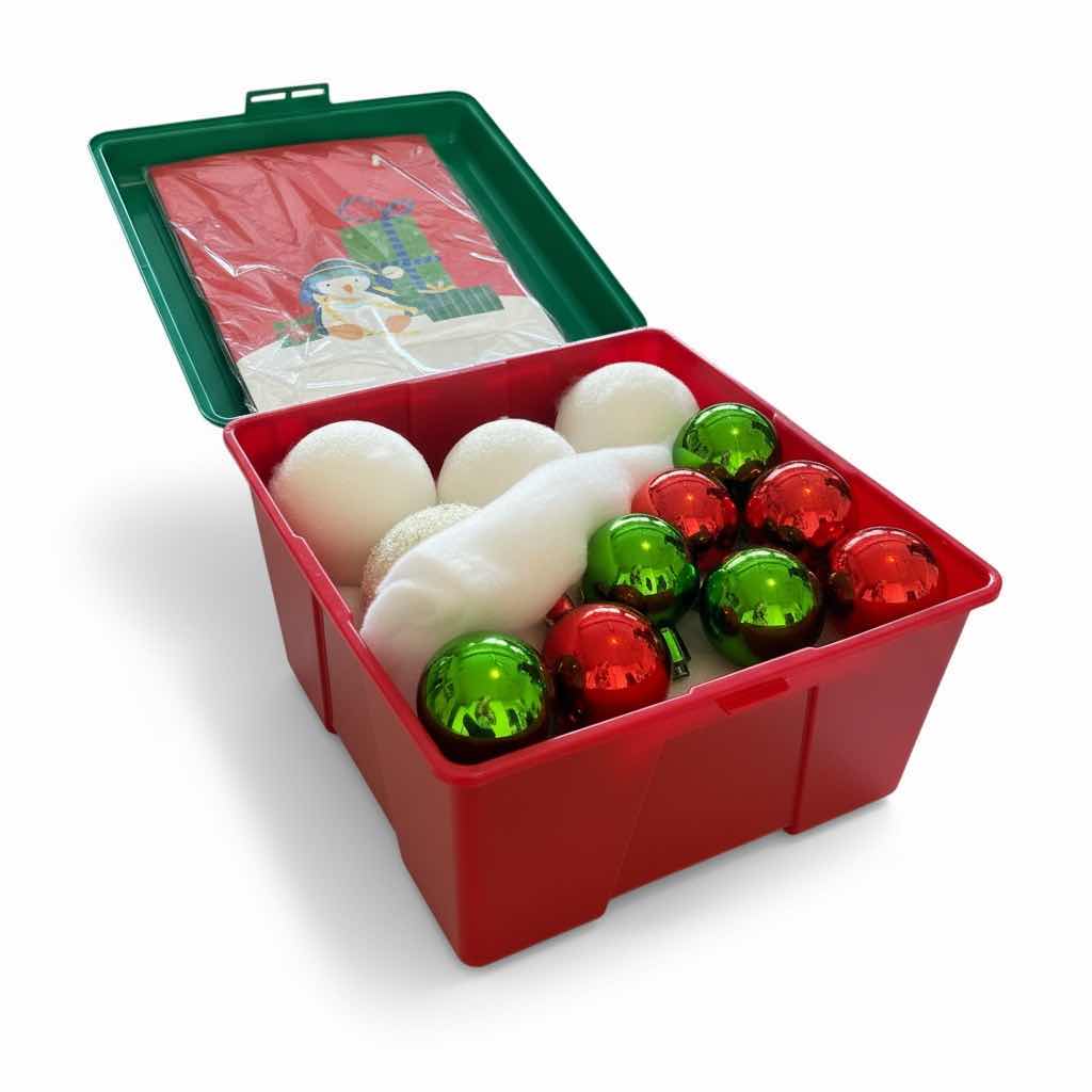 Photo 1 of TOTE WITH CHRISTMAS BALL ORNAMENTS AND GIFT BAGS