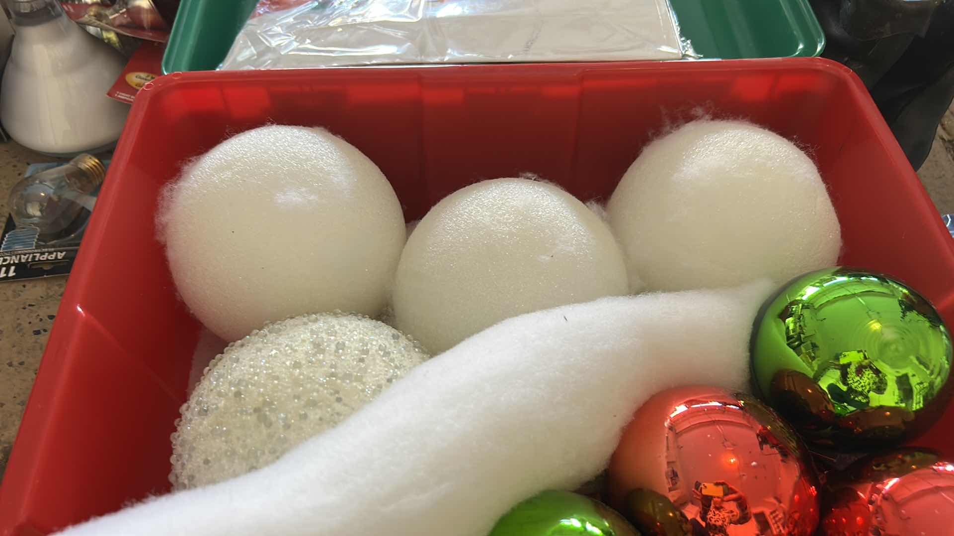 Photo 1 of TOTE WITH CHRISTMAS BALL ORNAMENTS AND GIFT BAGS