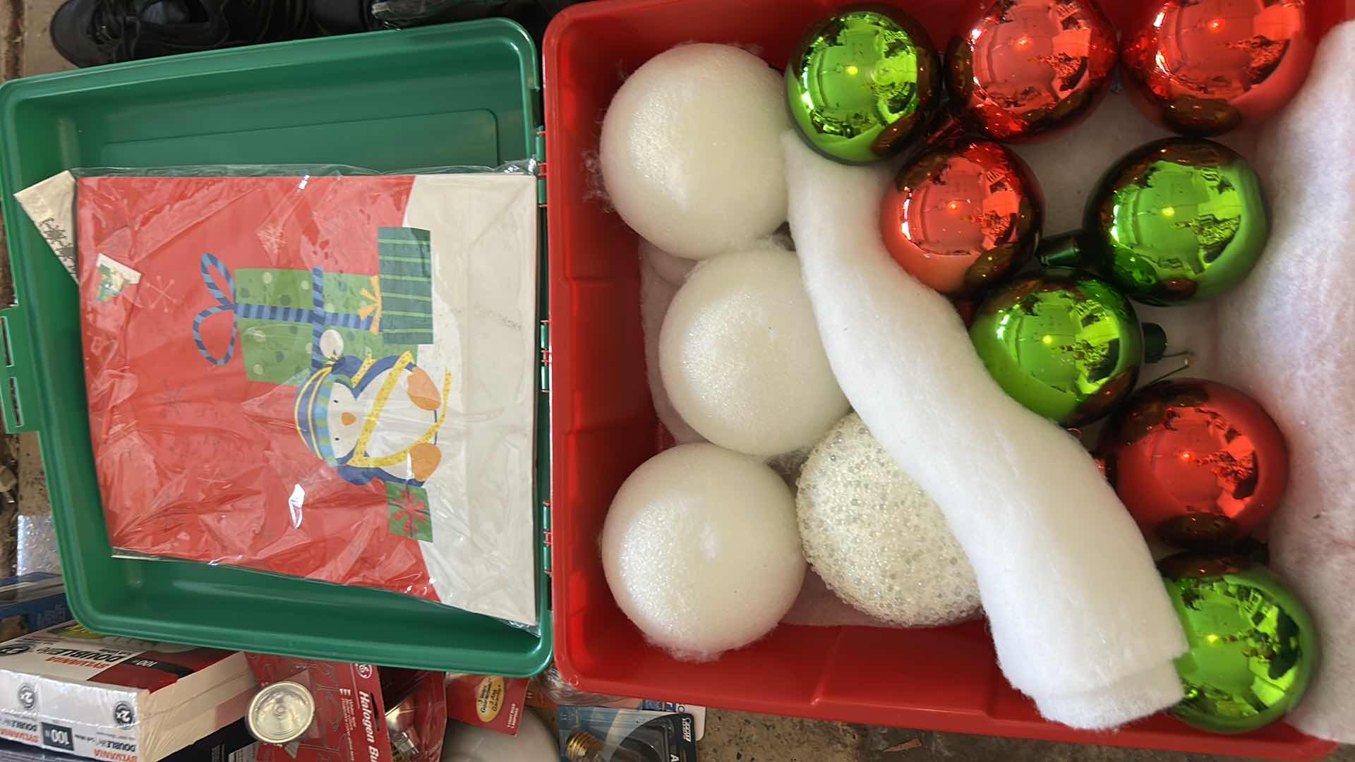 Photo 1 of TOTE WITH CHRISTMAS BALL ORNAMENTS AND GIFT BAGS