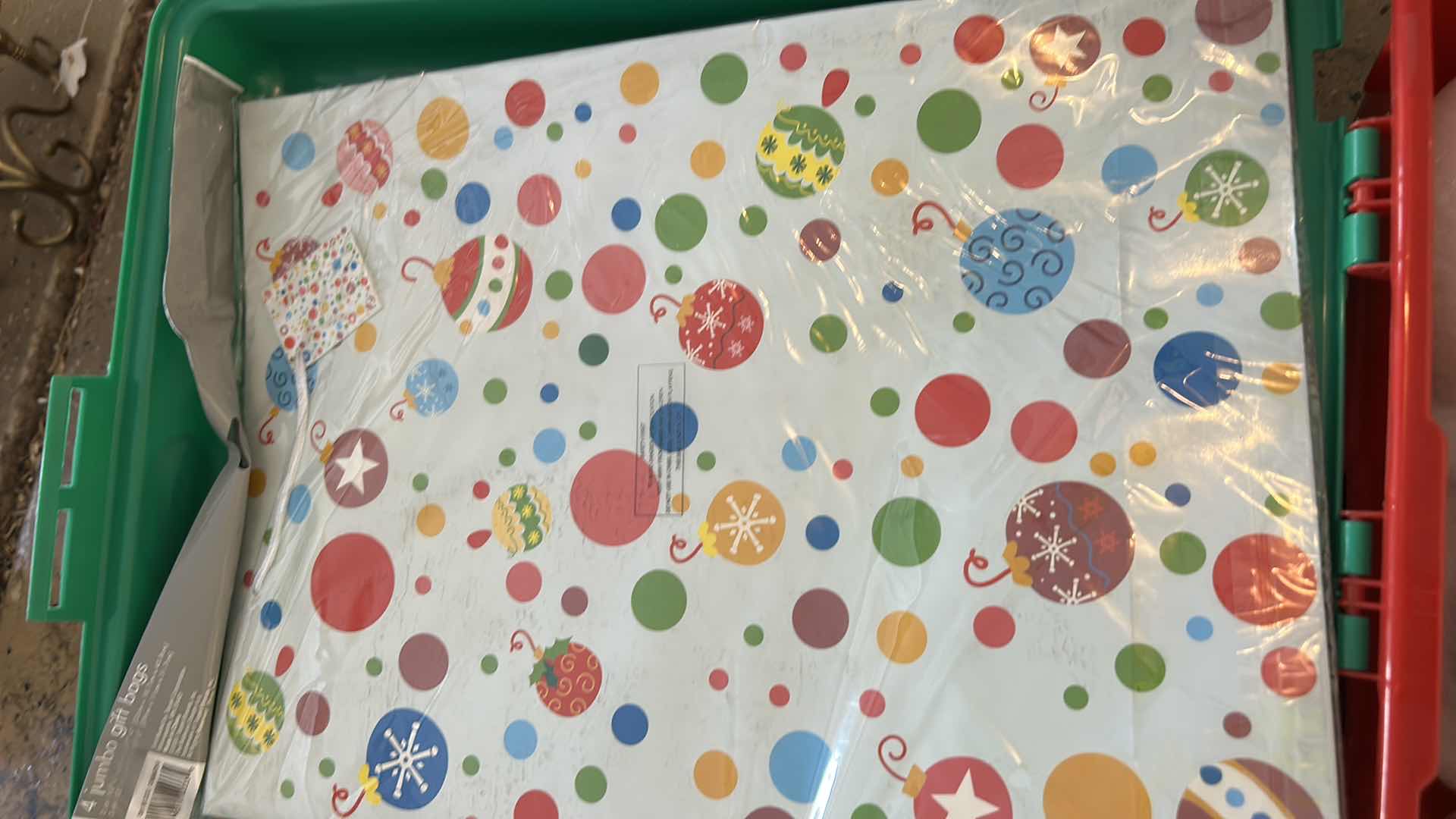 Photo 1 of TOTE WITH CHRISTMAS BALL ORNAMENTS AND GIFT BAGS