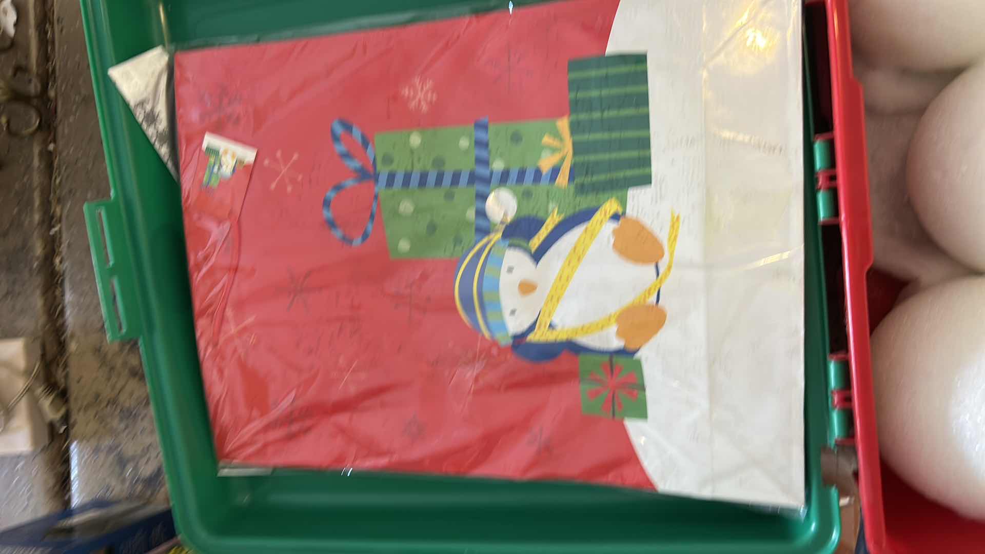 Photo 1 of TOTE WITH CHRISTMAS BALL ORNAMENTS AND GIFT BAGS