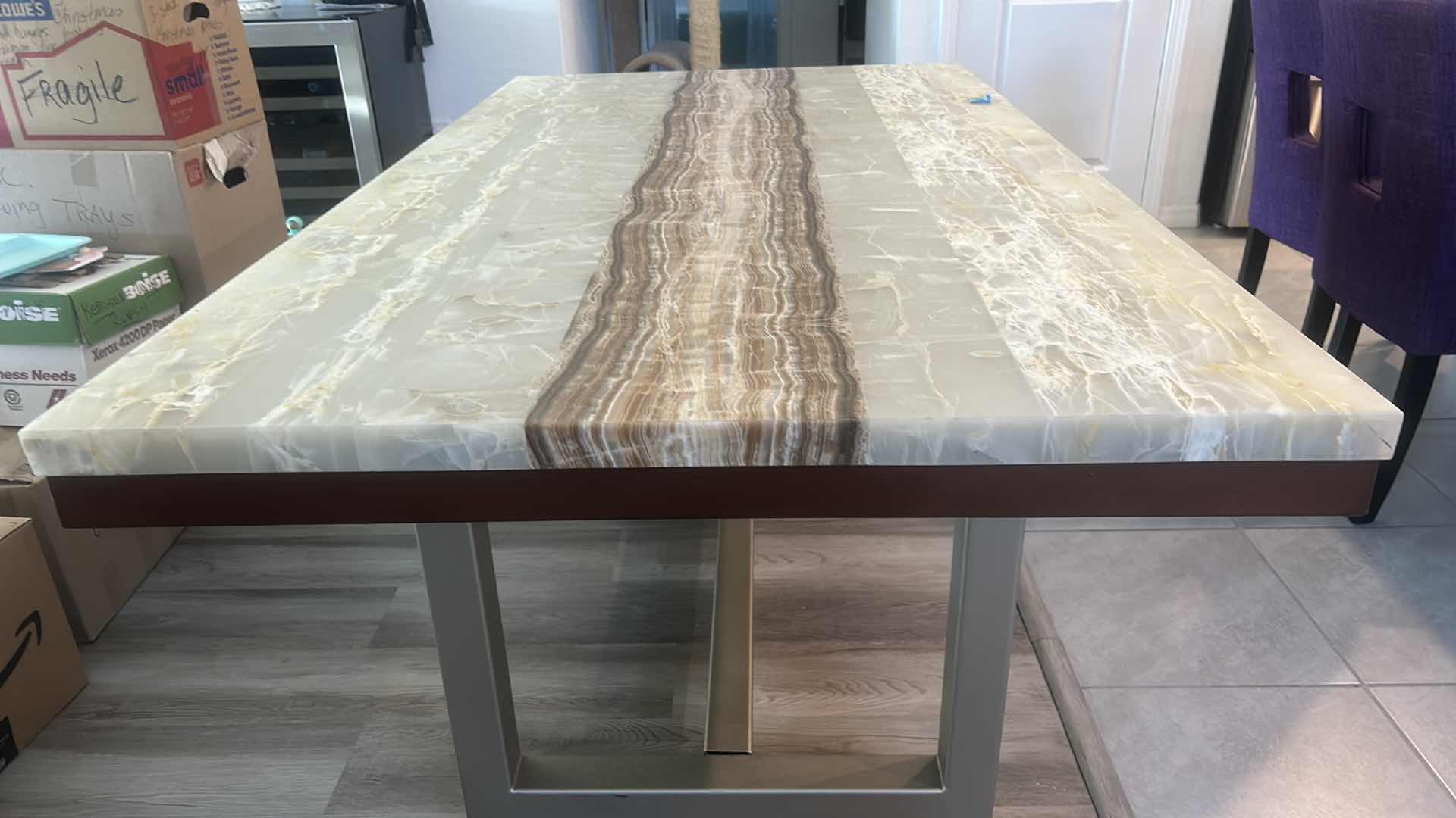 Photo 1 of $2500 FAUX MARBLE TOP WOOD AND METAL DINING ROOM TABLE 40“ x 6‘ x H30 1/2“