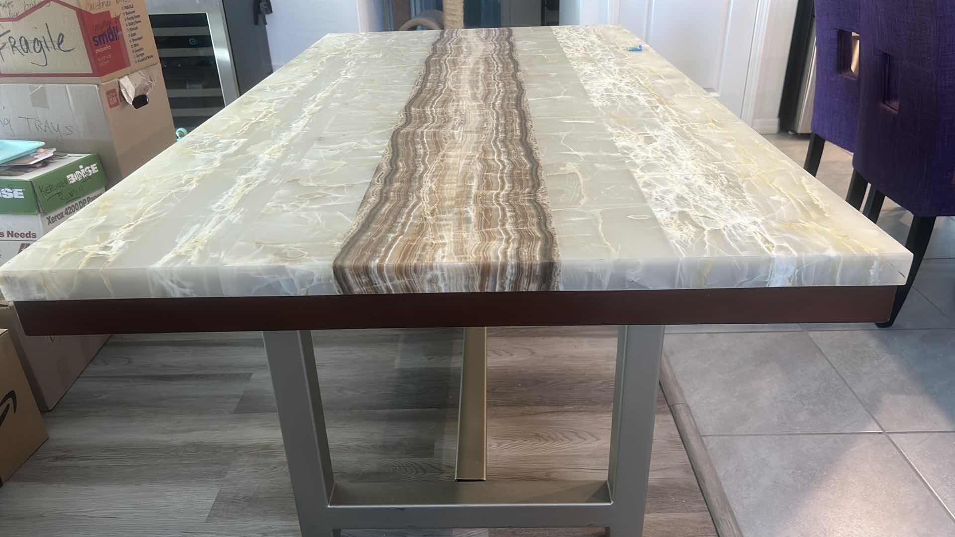 Photo 1 of $2500 FAUX MARBLE TOP WOOD AND METAL DINING ROOM TABLE 40“ x 6‘ x H30 1/2“