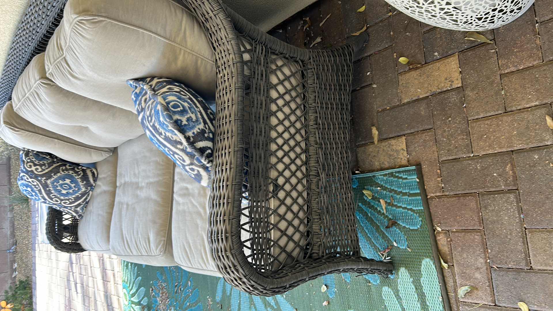 Photo 1 of ALL WEATHER PATIO WICKER SOFA W BEIGE CUSHIONS 76" X 28"