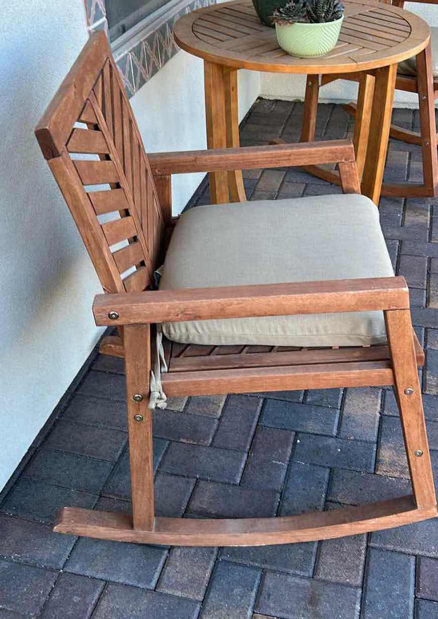 Photo 1 of BROWN ACA IA WOOD OUTDOOR ROCKING PATIO CHAIR W CUSHION