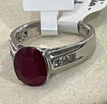 Photo 1 of STERLING SILVER W 2.47 CT NATURAL RUBY AND 0.23 CTW DIAMOND RING GGA CERTIFIED (EST RING SIZE 6-7) - RN040649