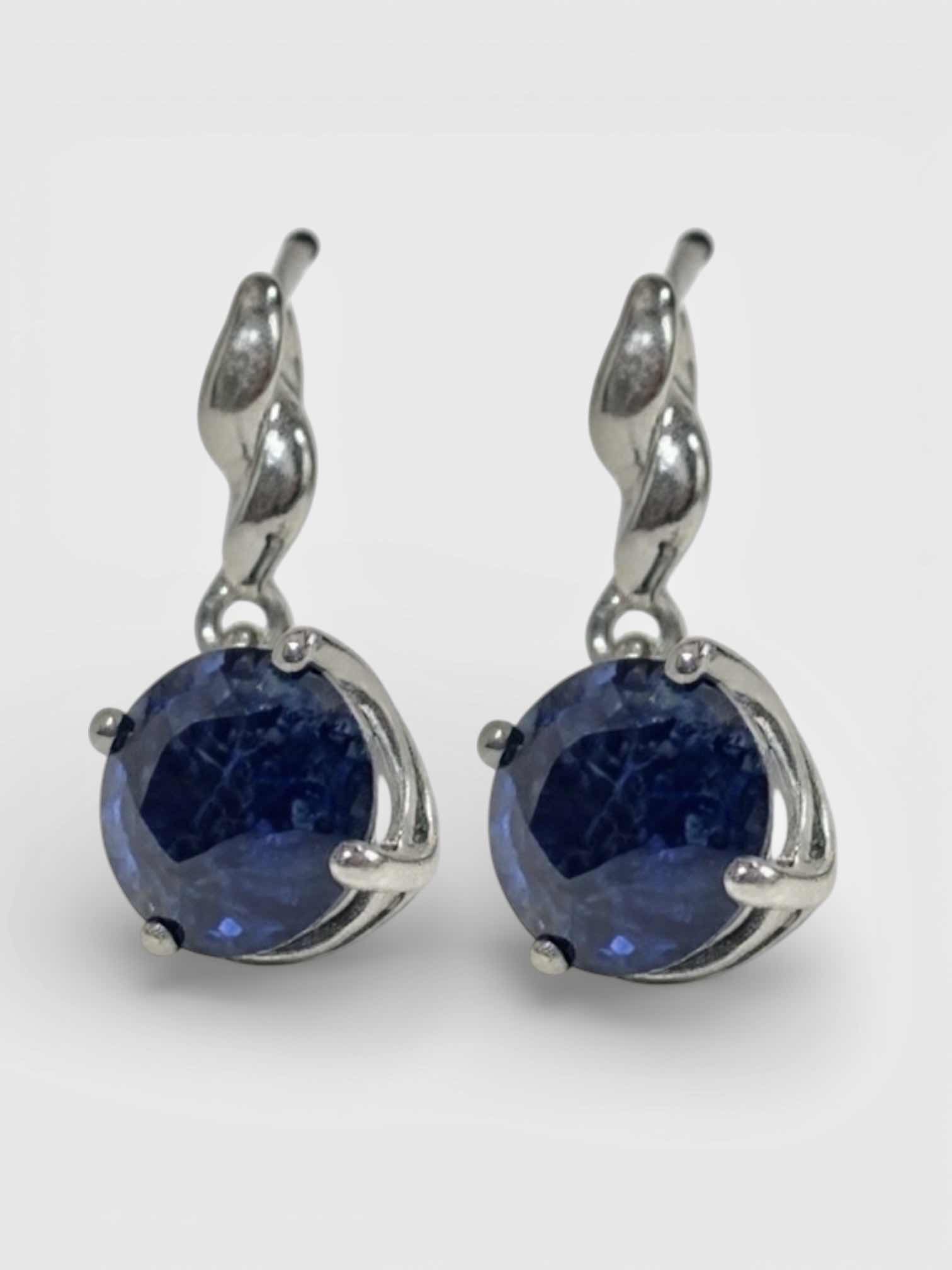 Photo 1 of STERLING SILVER W NATURAL TANZANITE (2 PCS) 2.07 CTW ROUND FACETED EARRINGS GGA CERTIFIED - ER008583
