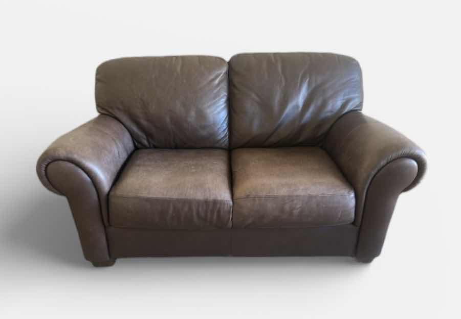 Photo 1 of 65” BROWN LEATHER LOOK LOVESEAT