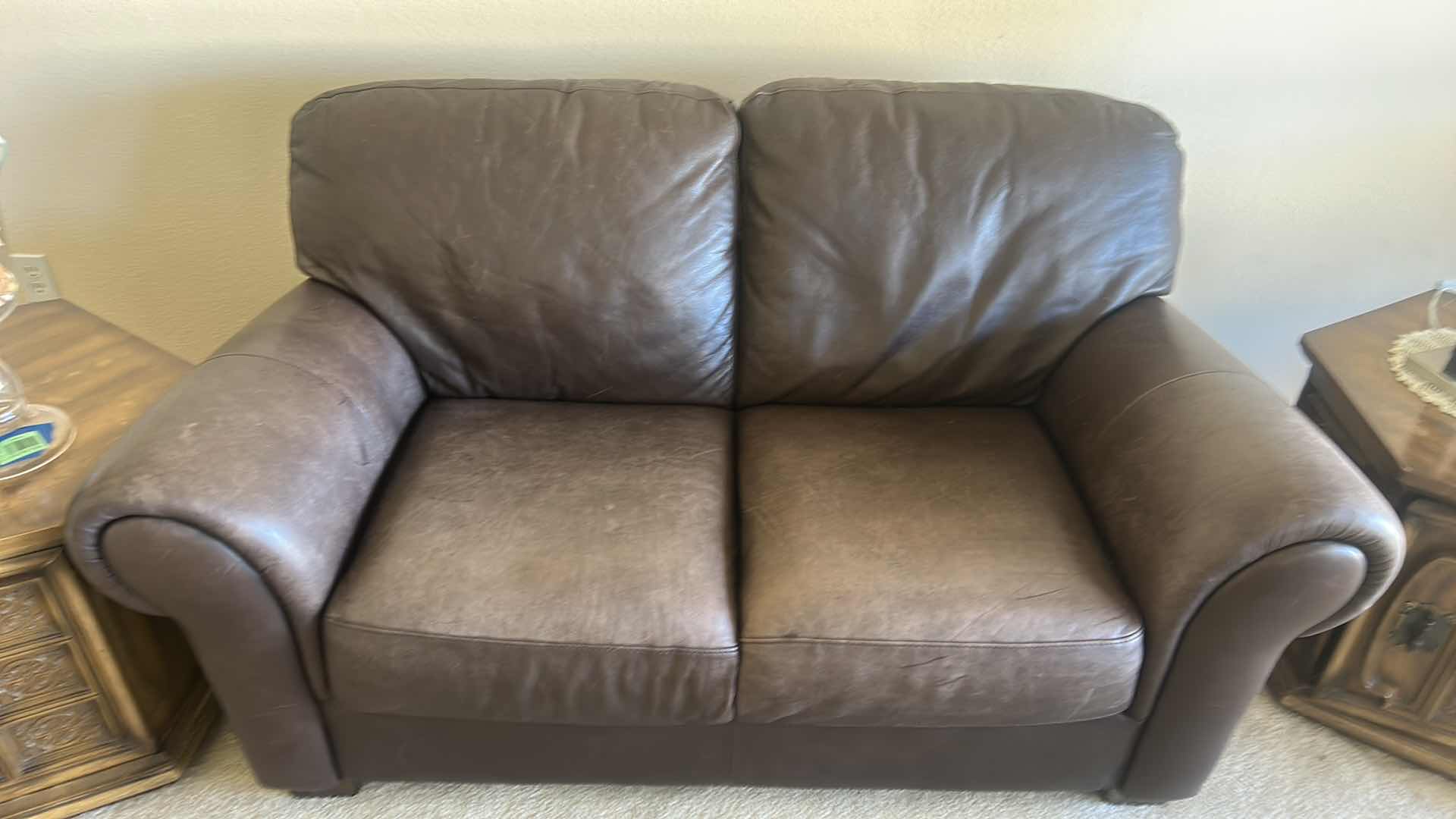 Photo 1 of 65” BROWN LEATHER LOOK LOVESEAT