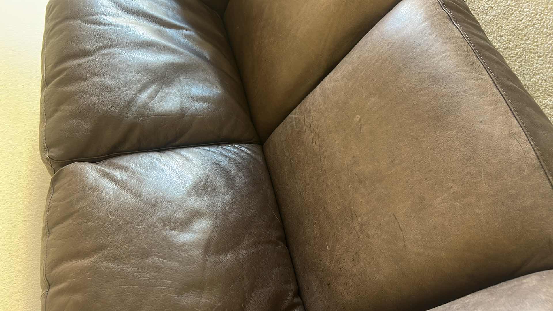 Photo 1 of 65” BROWN LEATHER LOOK LOVESEAT