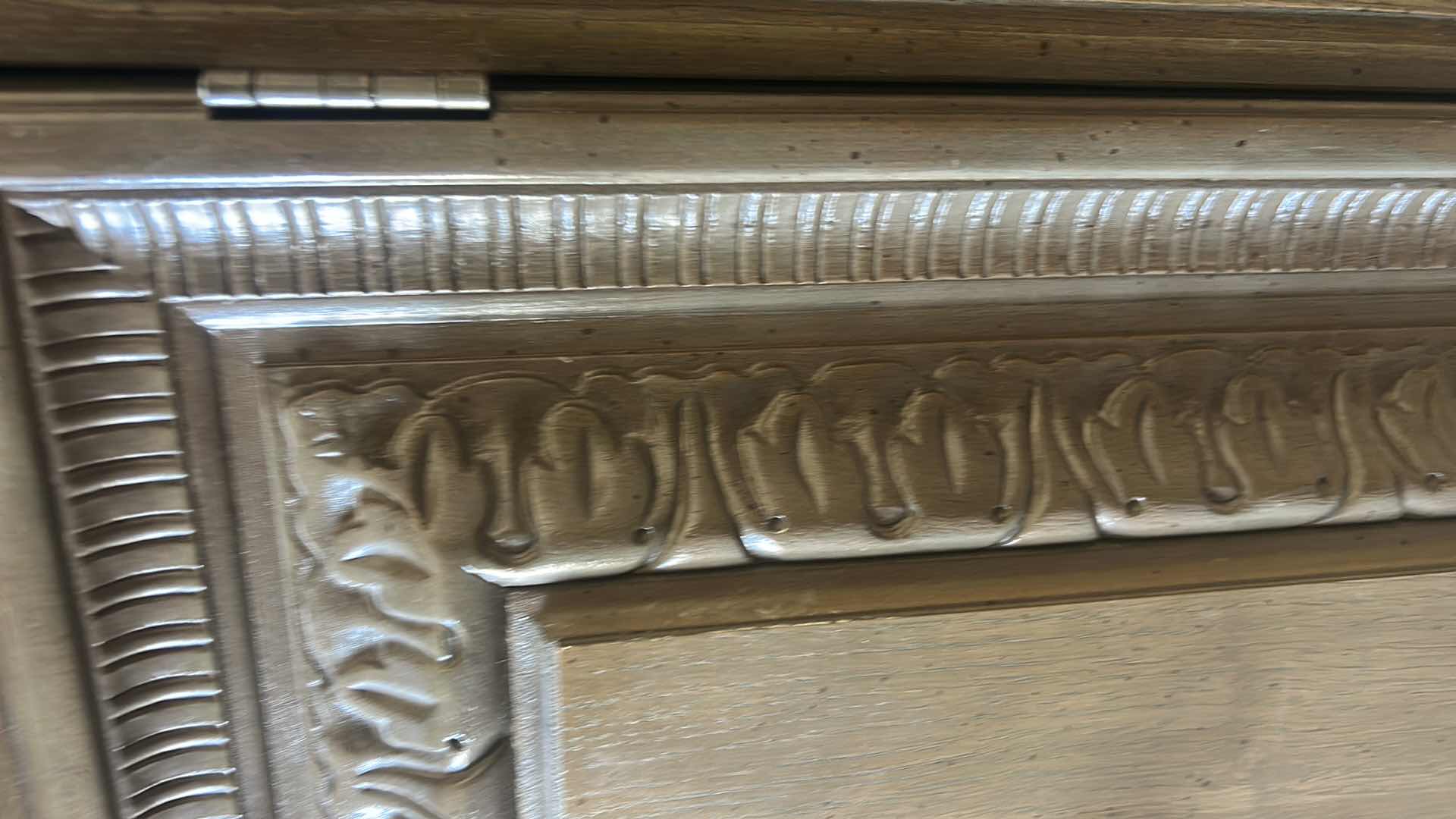 Photo 1 of 2 PC VINTAGE TRADITIONAL WOOD CHINA CABINET OR HUTCH WITH GLASS DOORS AND TONGUE AND GROOVE DRAWERS. 62 1/2“ x 18“ x H6‘