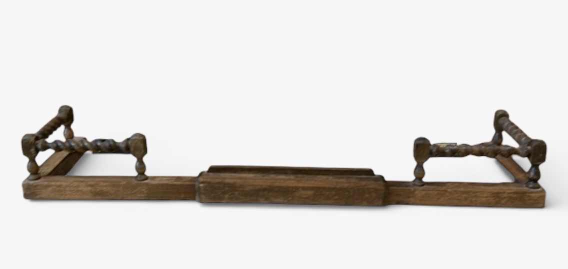 Photo 1 of ANTIQUE WOOD BARLEY TWIST FIREPLACE FENDER. 41“ x 14“ x H6 1/2“