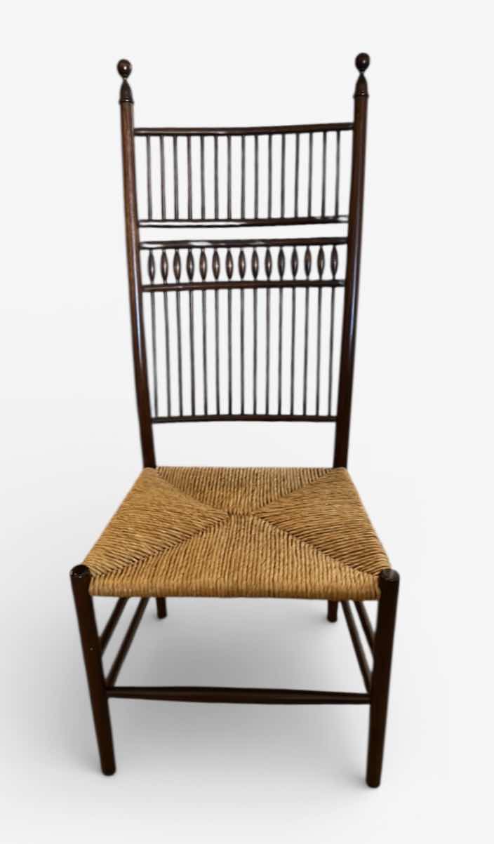 Photo 1 of AESTHETIC MOVEMENT SIDE CHAIR IN WALNUT WITH RUSH SEAT, DESIGNED BY E.W. GODWIN CIRCA 1885. H4’