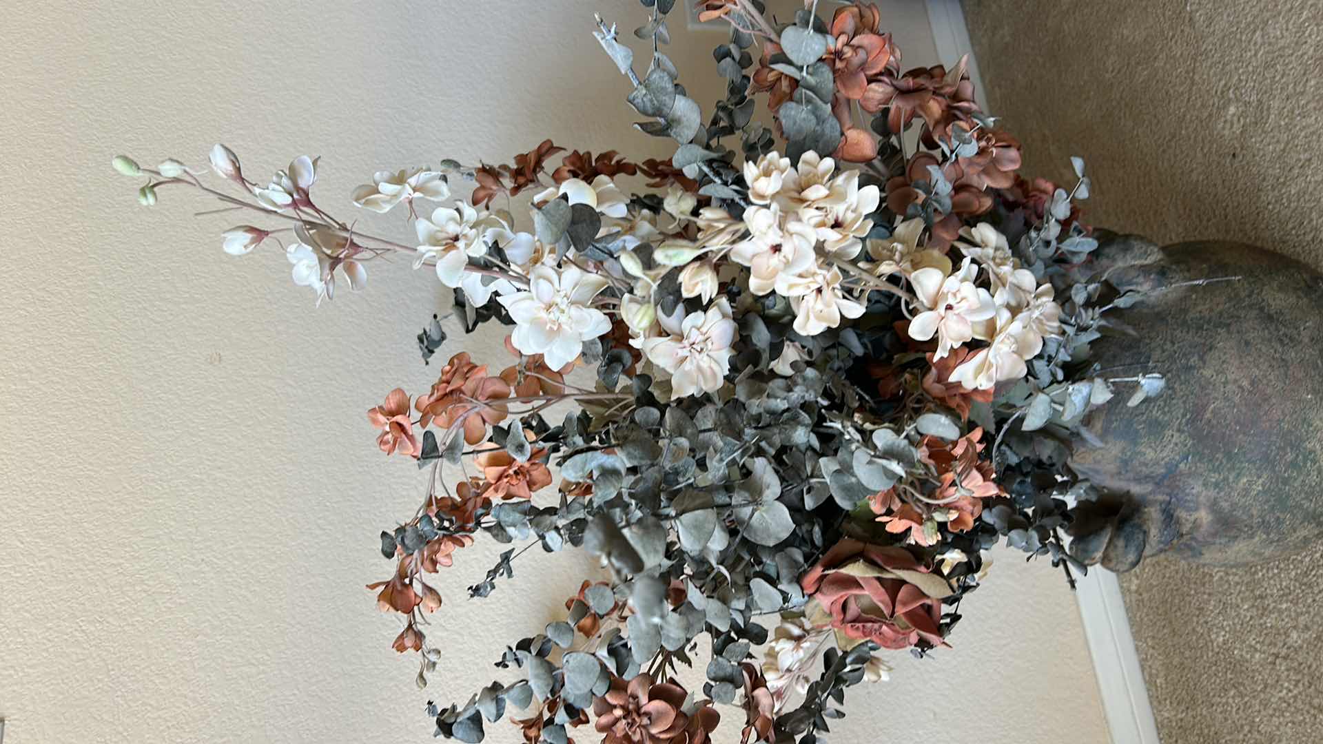 Photo 1 of CERAMIC POTTERY VASE WITH FAUX FLOWERS H 3’