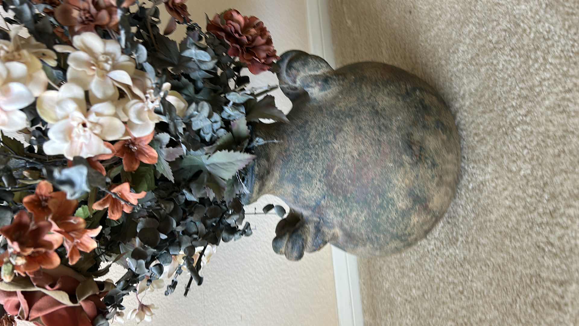 Photo 1 of CERAMIC POTTERY VASE WITH FAUX FLOWERS H 3’