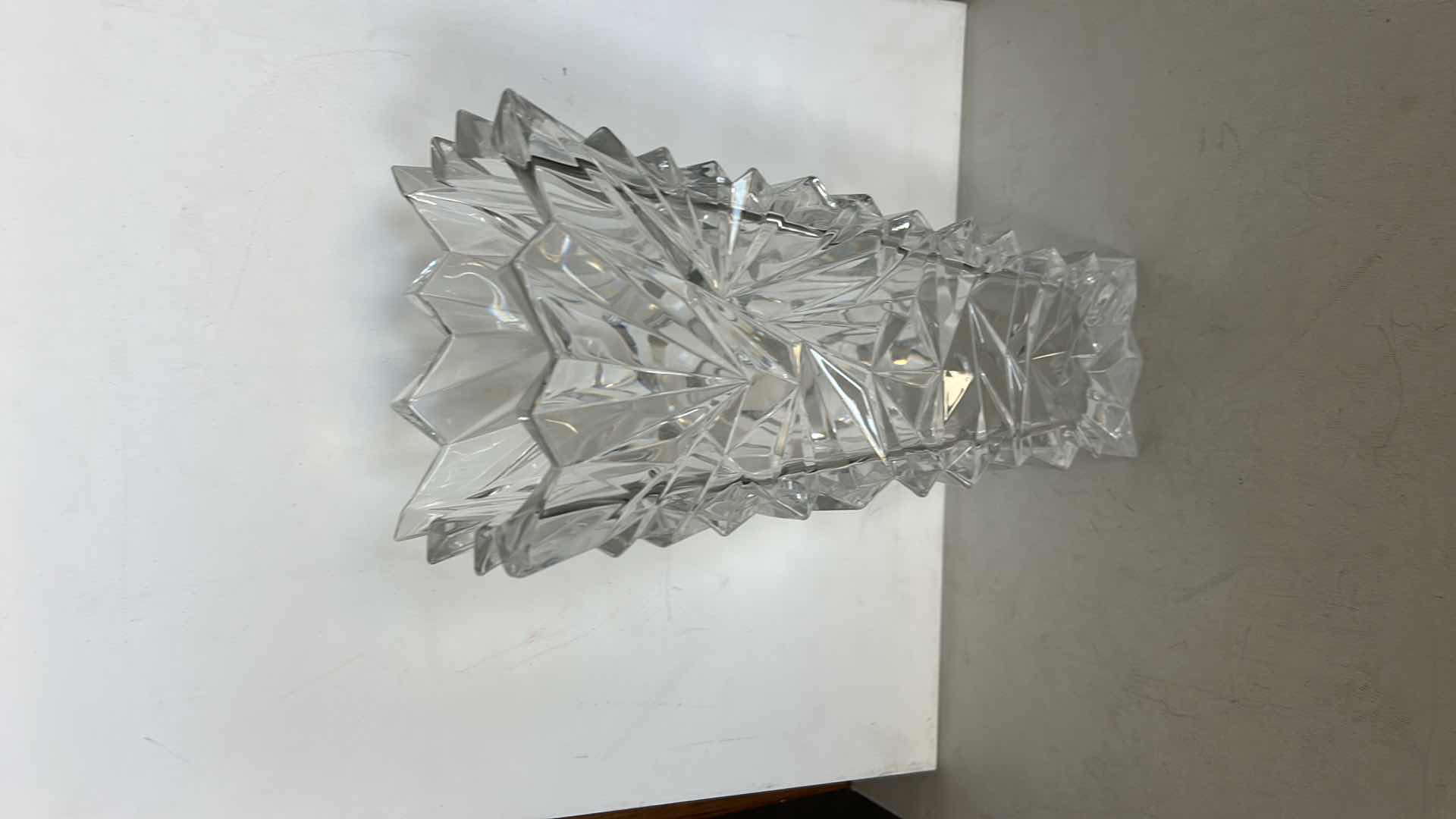 Photo 1 of MIKASA GLACIER TALL CUT CRYSTAL VASE WITH FACETED GEOMETRIC DESIGN. H12”