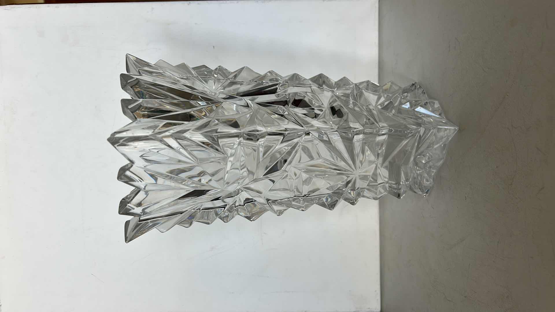 Photo 1 of MIKASA GLACIER TALL CUT CRYSTAL VASE WITH FACETED GEOMETRIC DESIGN. H12”
