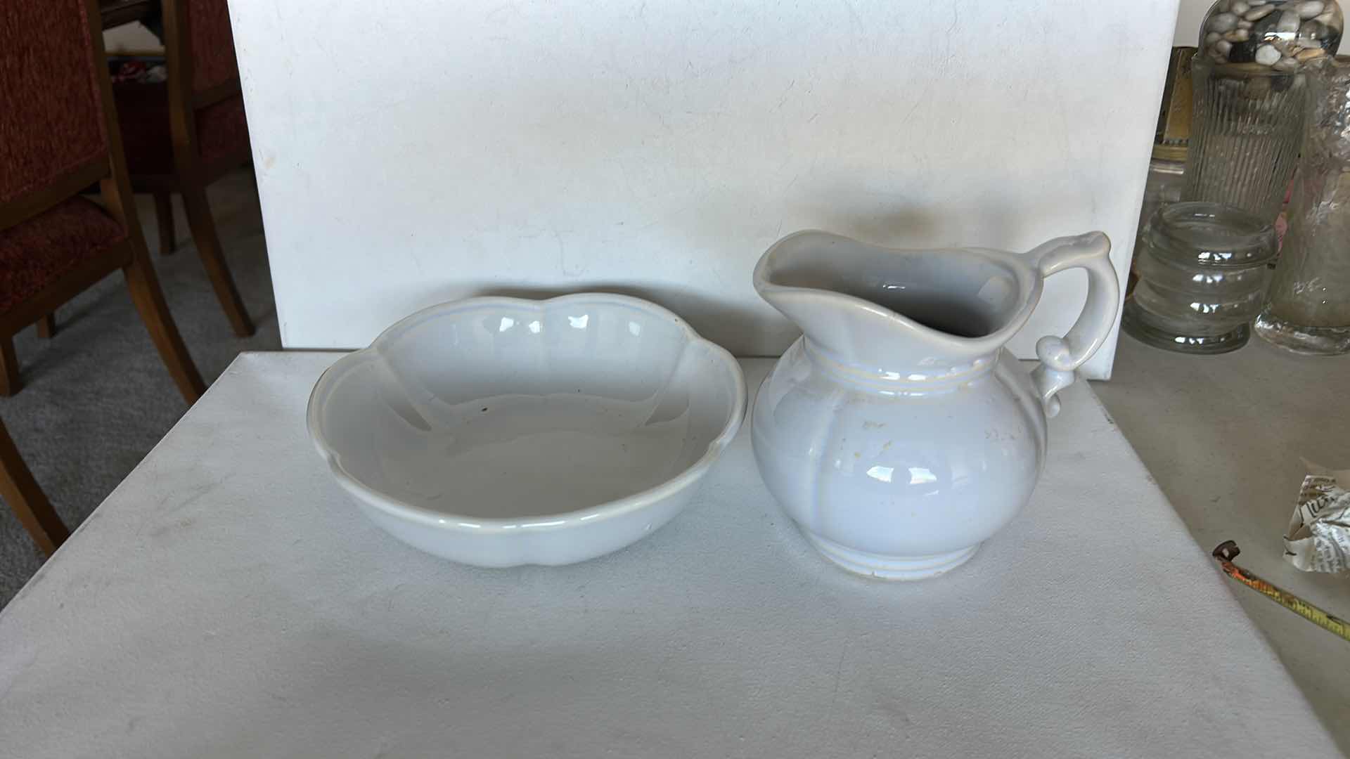 Photo 1 of NUMBERED MCCOY POTTERY PITCHER WITH MATCHING BOWL. GLAZED CERAMIC SET H6”