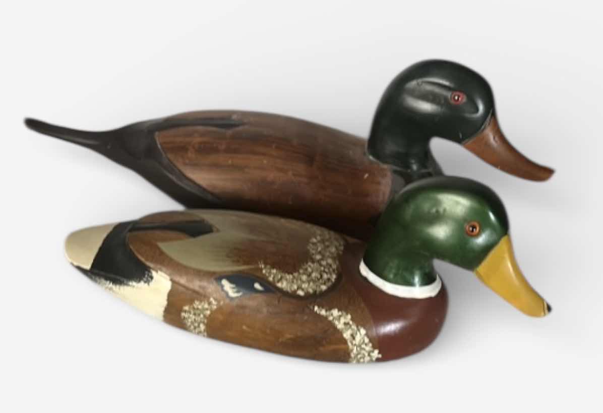 Photo 1 of 2 WOODEN DUCK DECOYS LONGEST 17 1/2”
