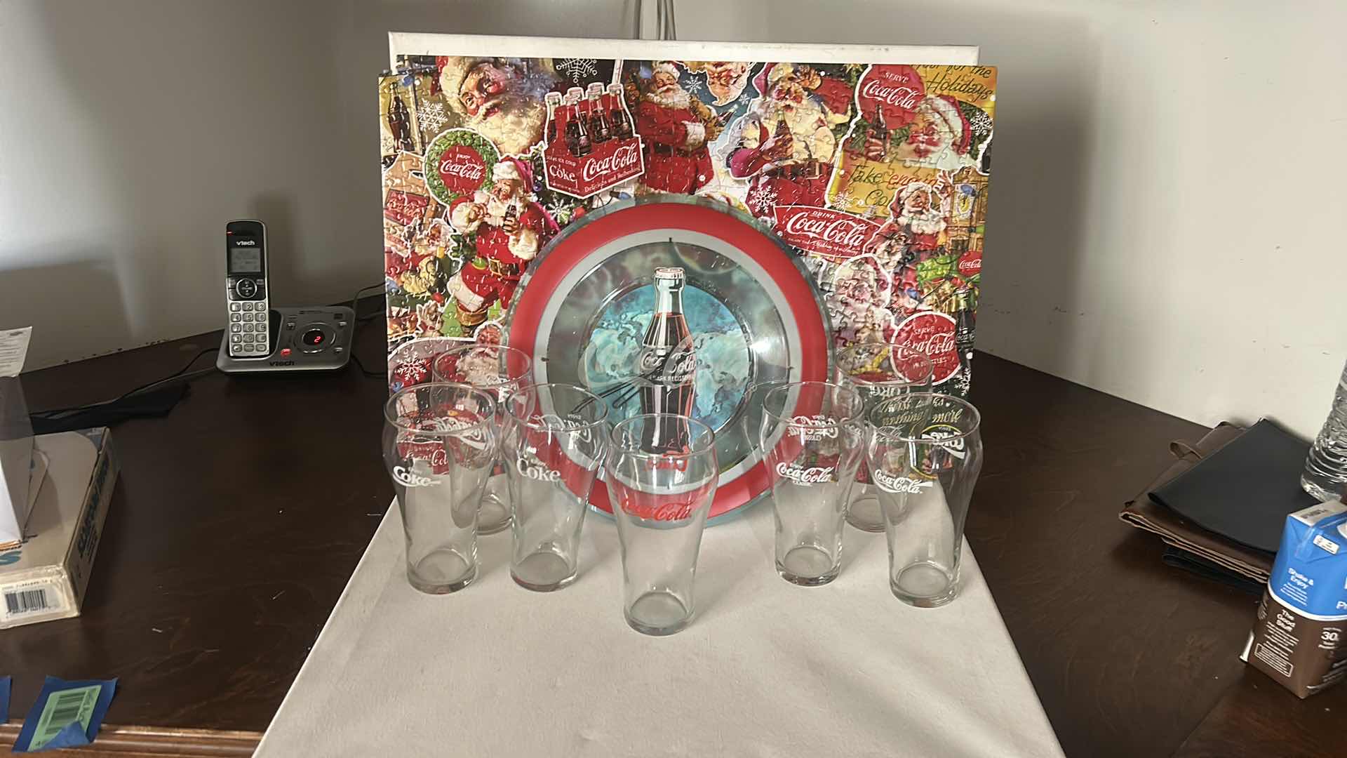 Photo 1 of COCA COLA GLASSES, CLOCK, PUZZLE
