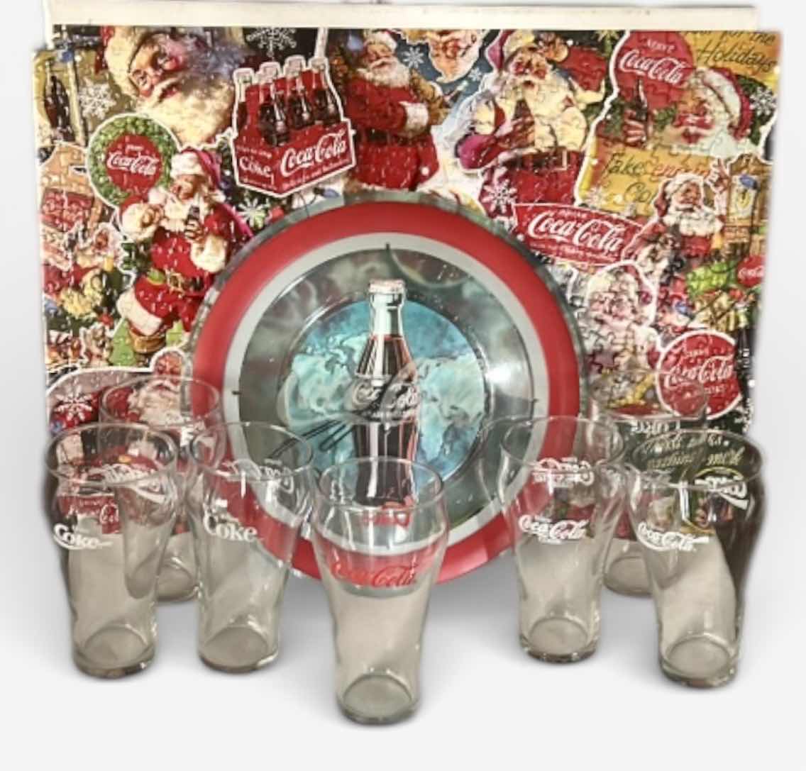 Photo 1 of COCA COLA GLASSES, CLOCK, PUZZLE