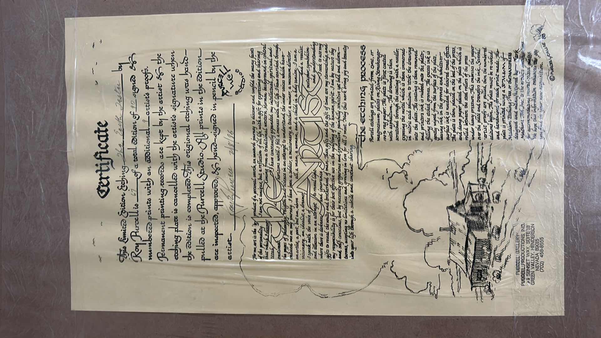 Photo 1 of ROY PURCELL “THE EARTH TESTER” ART ETCHING. LIMITED EDITION PRINT, NUMBERED AND ACCOMPANIED BY A CERTIFICATE OF AUTHENTICITY (COA).
18” x H15 1/2”