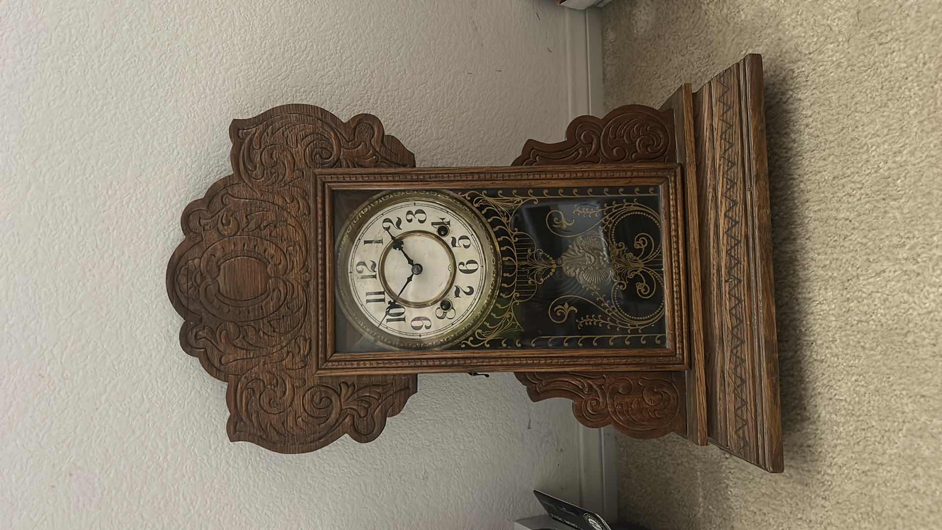 Photo 1 of ANTIQUE E. INGRAHAM “GINGERBREAD” MANTEL CLOCK. H23”