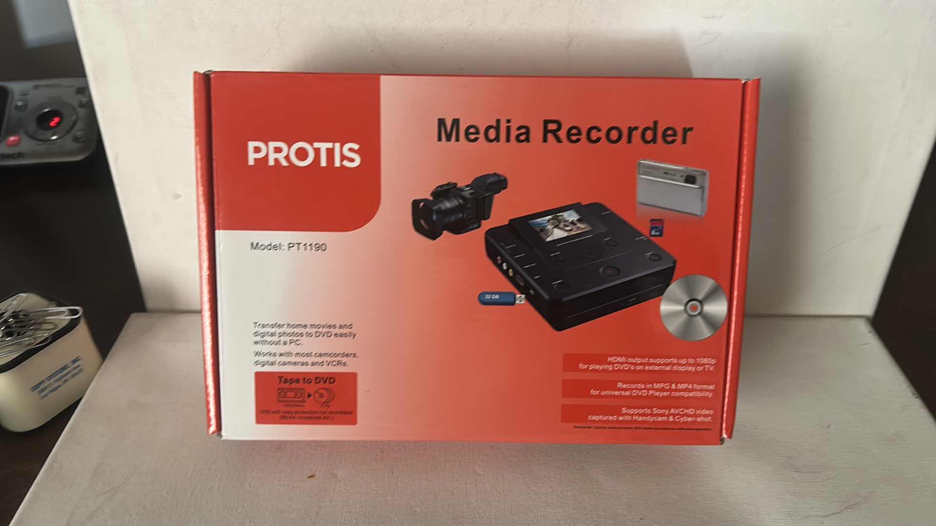 Photo 1 of PROTIS MEDIA RECORDER, MODEL PT1190, IN ORIGINAL BOX.