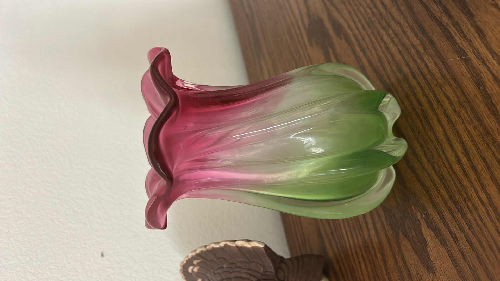Photo 1 of COLORFUL GLASS VASE AND SIGNED CERAMIC TURKEY (TALLEST H7 1/2”