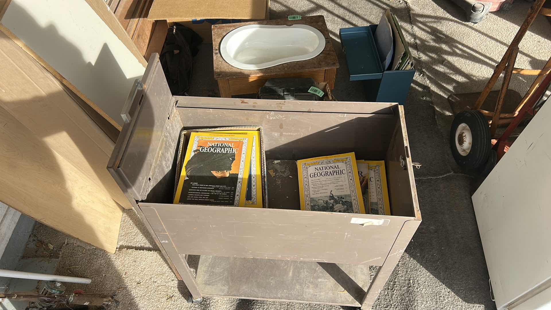 Photo 1 of ROLLING METAL CABINET WITH NATIONAL GEOGRAPHIC MAGAZINES