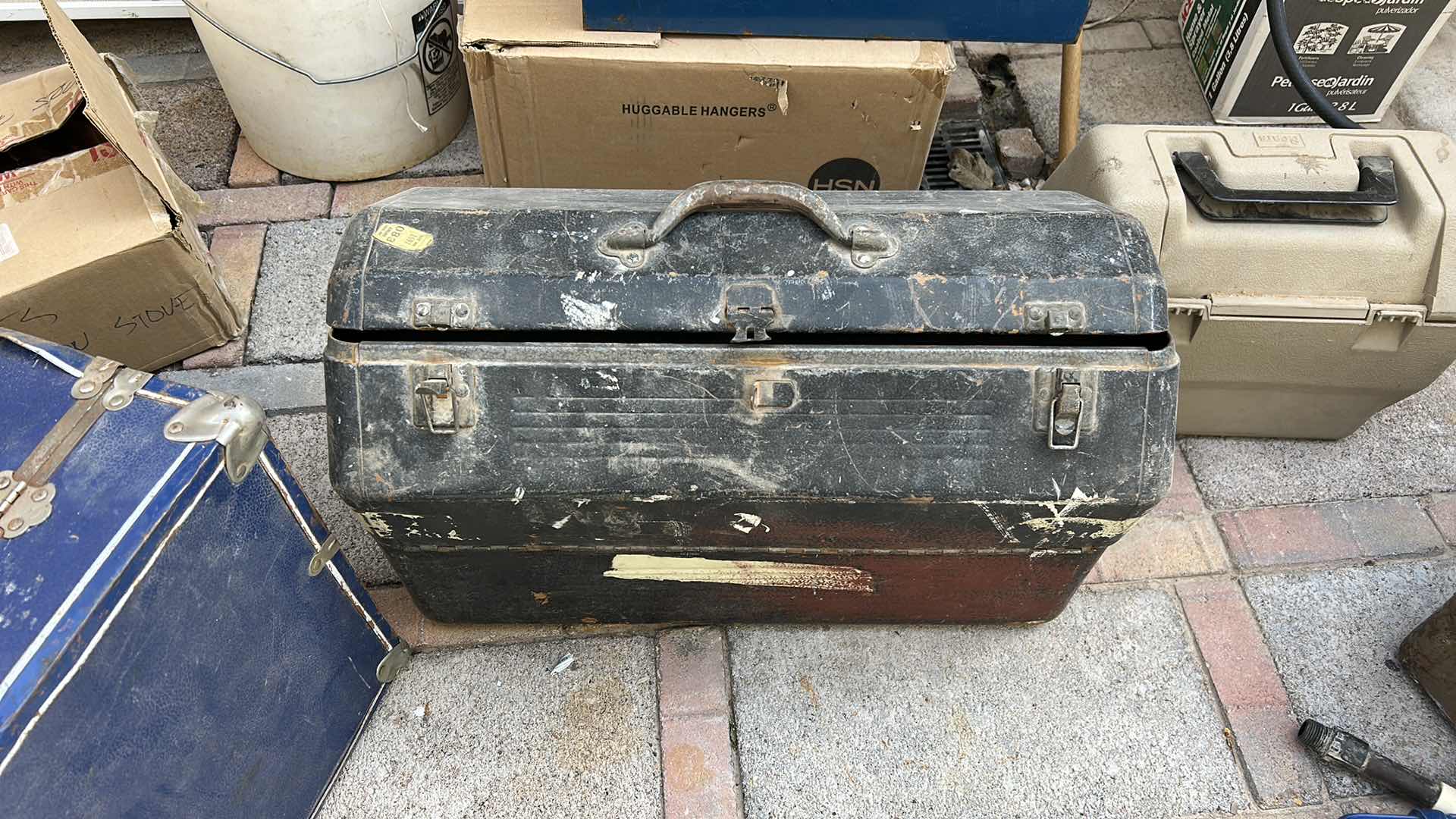 Photo 1 of METAL BOX WITH LEATHER CRAFTING SUPPLIES