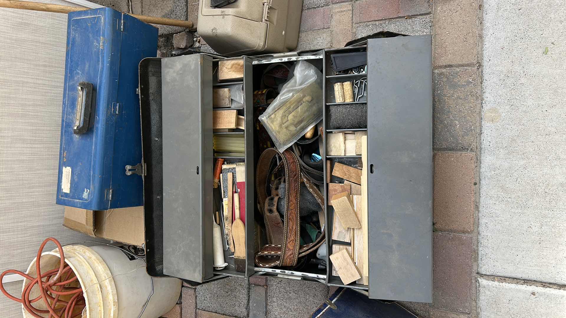 Photo 1 of METAL BOX WITH LEATHER CRAFTING SUPPLIES