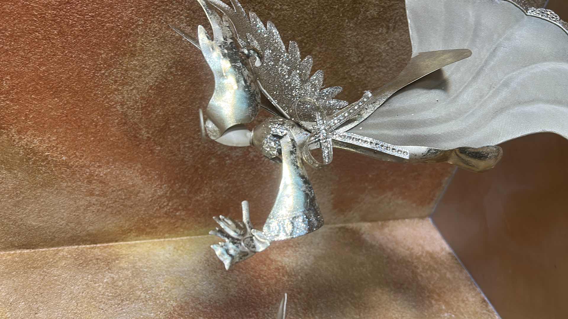 Photo 1 of 2 GOLD LIGHTWEIGHT TIN ANGEL FIGURES ON STAND H22”